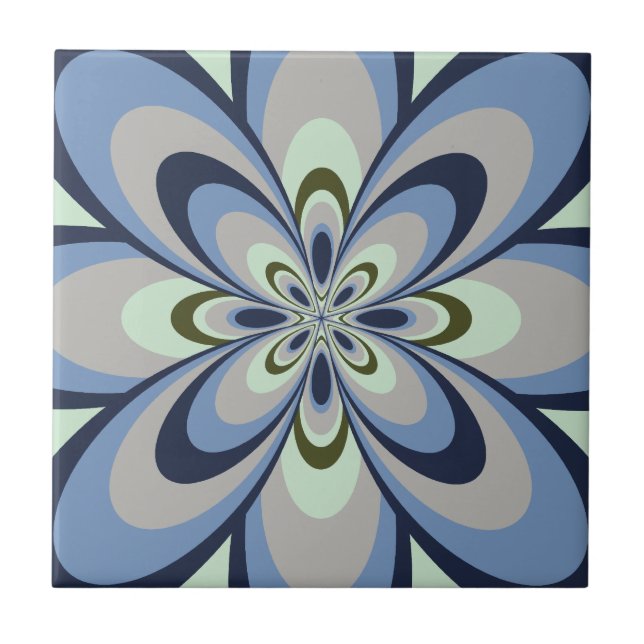 Tile, Abstrakte Blume 4, blau, grau, grün Fliese (Vorderseite)