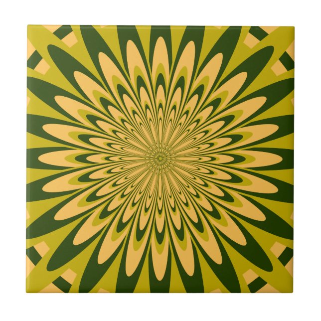 Tile, Abstrakte Blume 5, Chartreuse Gold Fliese (Vorderseite)