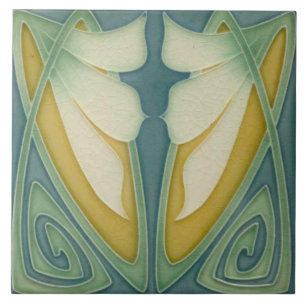 Tile - Art Nouveau Blue Hintergrund Elfenbeinküste Fliese