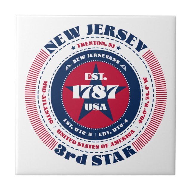 Tile der Keramik Red, White and Blue New Jersey Fliese (Vorderseite)
