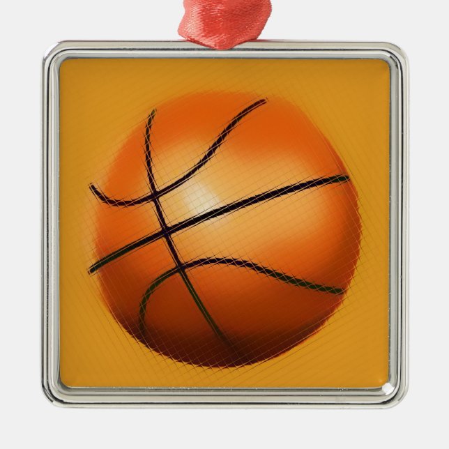 Tile Effect Basketball Silbernes Ornament (Vorne)