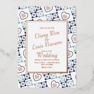 Tile-Heart Talavera Blue Wedding gepresst Folieneinladung