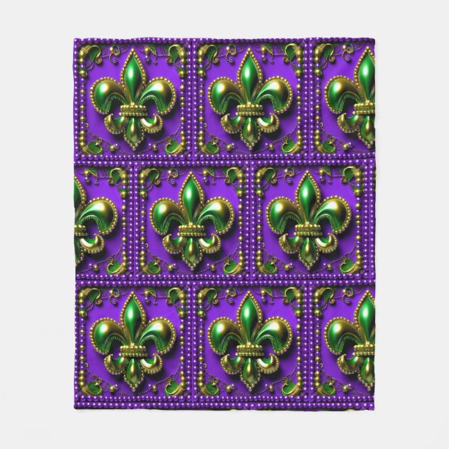 Tile Mardi Gras Lilie Fleece Blanket (Vorderseite)