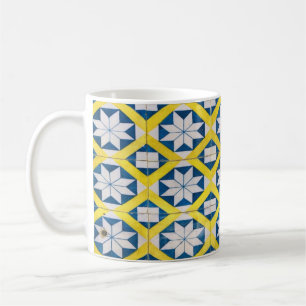 Tile Mosaik-Blume Muster Gelb Blau Kaffeetasse