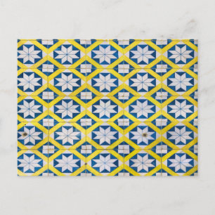 Tile Mosaik-Blume Muster Gelb Blau Postkarte