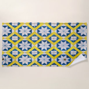 Tile Mosaik-Blume Muster Gelb Blau Strandtuch