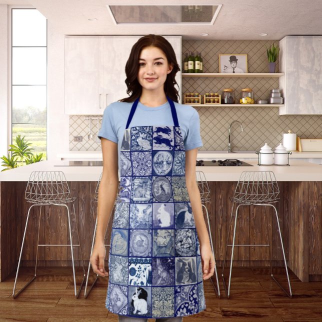 Tile Pattern Blaues Weißes Kaninchen Einzigartige  Schürze (Von Creator hochgeladen)