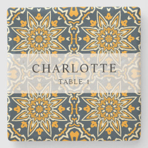 Tile Spanish Pattern Colorful Wedding Platzkarte Steinuntersetzer