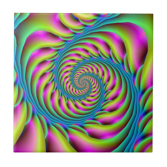 Tile Spirale in Rosa Türkis und Gelb Fliese (Vorderseite)
