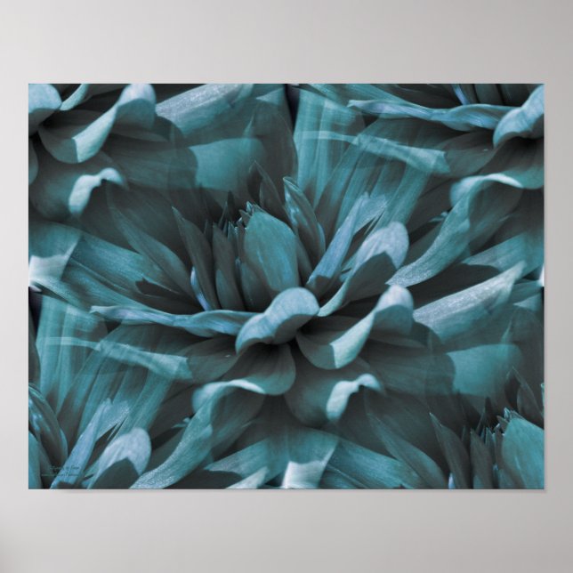 Tiled Blue Dahlia Floral Print Poster (Vorne)