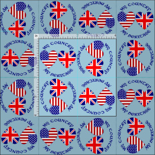 Tiled Britisch USA Herz Flaggen Land Erbe  Stoff