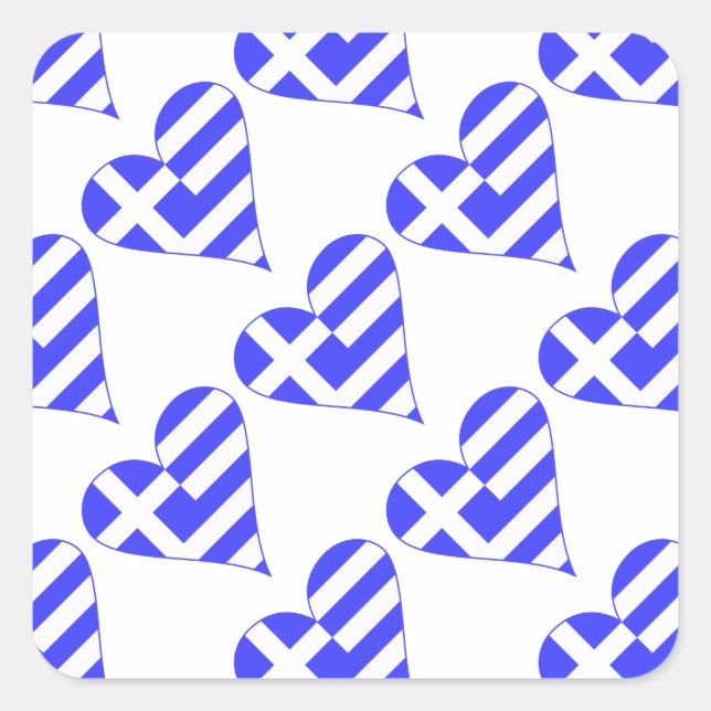 Tiled Greek Flag Heart Funky Quadratischer Aufkleber (Vorderseite)