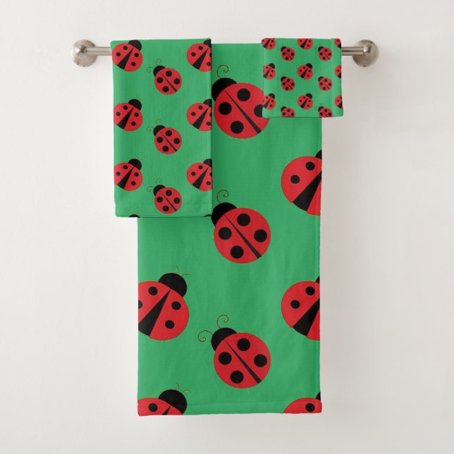 Tiled Ladybug Design Badhandtuch Set (Insitu)