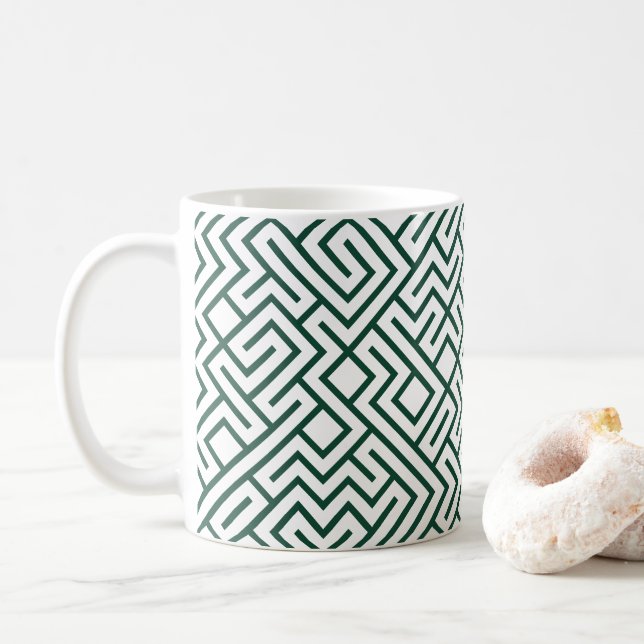 Tiled Lines Generative (Dark Green Line) Unique Kaffeetasse (Mit Donut)