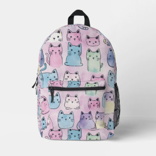 Tiled Pastel Cat Pattern Bedruckter Rucksack