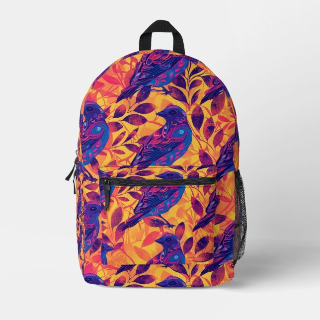 Tiled Psychedelic Bird Pattern Bedruckter Rucksack (Vorderseite)