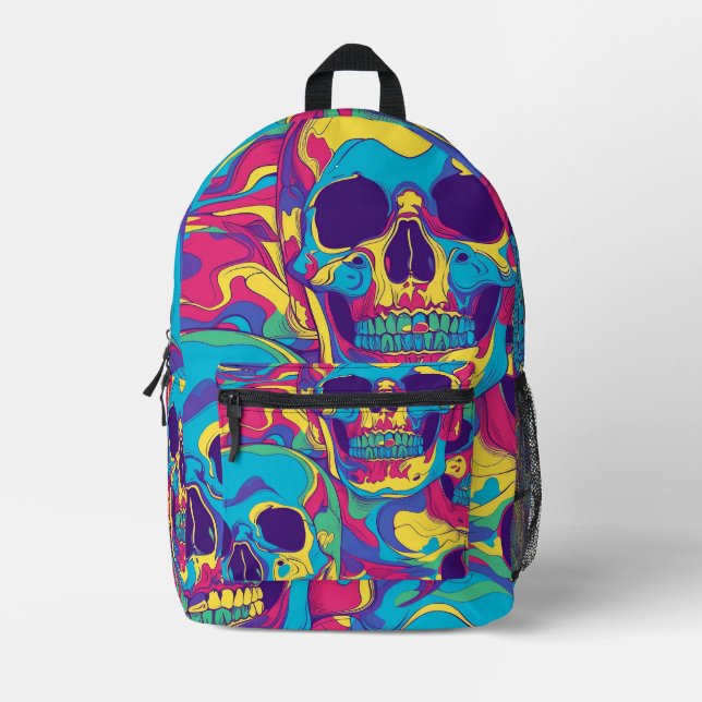 Tiled Psychedelic Skulls Pattern Bedruckter Rucksack (Vorderseite)
