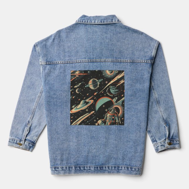 Tiled Sci-Fi Astronaut-Muster Jeansjacke (Rückseite)