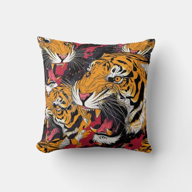 Tiled Snarling Tiger Pattern Kissen (Vorderseite)