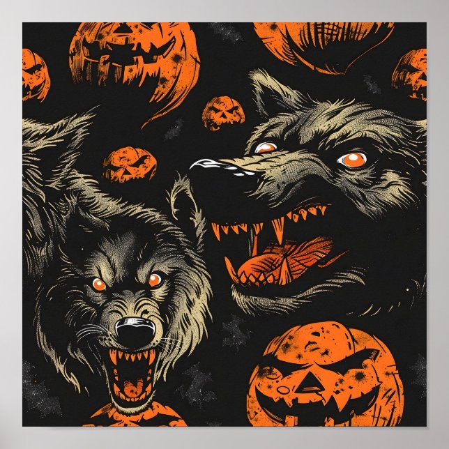 Tiled Werewolf Pattern Poster (Vorne)