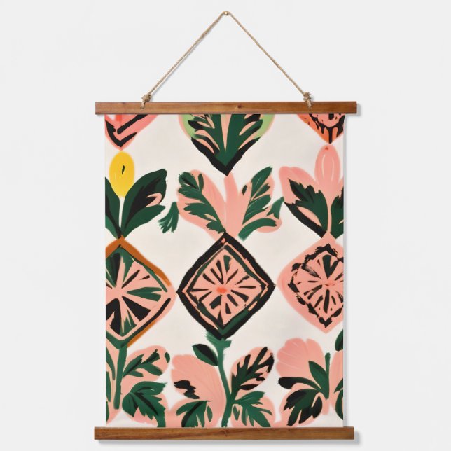 Tiles & Botanicals Wandteppich Mit Holzrahmen (Vorderseite)
