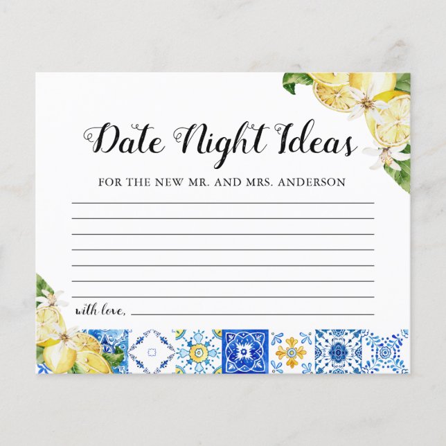 Tiles Lemon Date Night Ideas Brautparty Card (Vorderseite)
