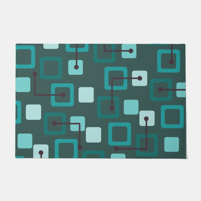 Tiles & Squares Aquamarin für die Mitte der 50er J Fußmatte (Vorderseite)