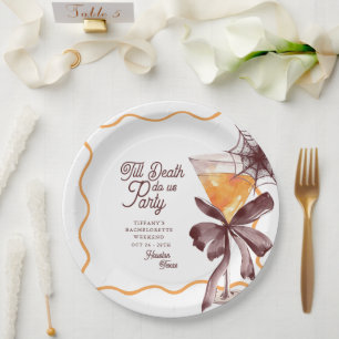 Till Death Bow Cocktail Halloween Junggesellinnena Pappteller