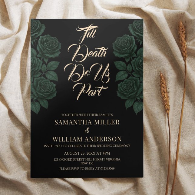 Till Death Do Us Part Green Rose Gothic Wedding In Einladung (Von Creator hochgeladen)