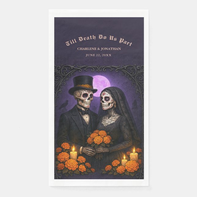Till Death Do Us Part Skull Candy Couple Wedding Serviette (Vorderseite)