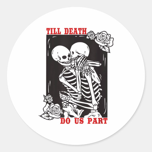 Till Death Do Us Part Wedding Skeleton Couple Vale Runder Aufkleber (Vorderseite)