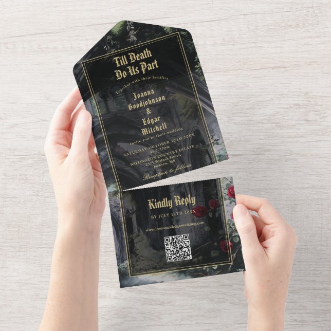 Till Death Gothic Ruins QR Code Wedding All In One Einladung (Abreißen)