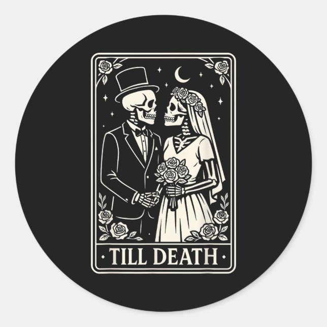 Till Death Skeleton Love Couples Gothic Wedding Br Runder Aufkleber (Vorderseite)