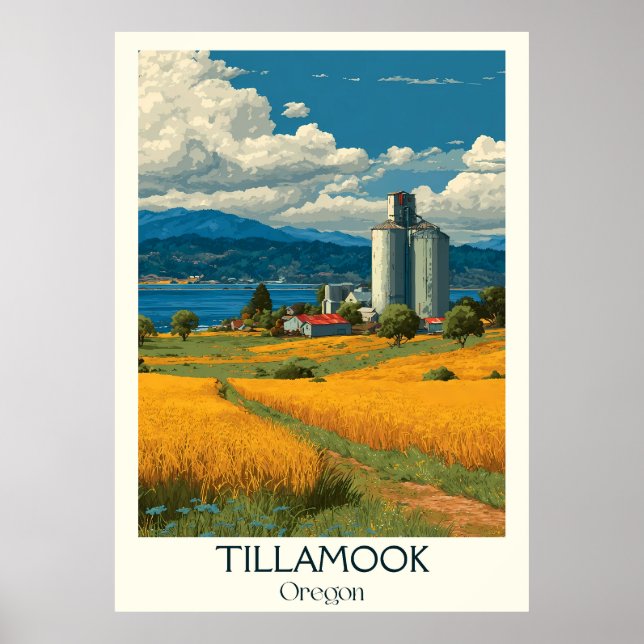 Tillamook Oregon Vintag Farmland Leuchtturm Kunst, Poster (Vorne)