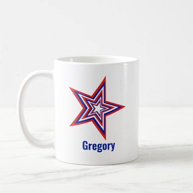 Tilted Red White and Blue Patriotic USA Star Kaffeetasse (Links)