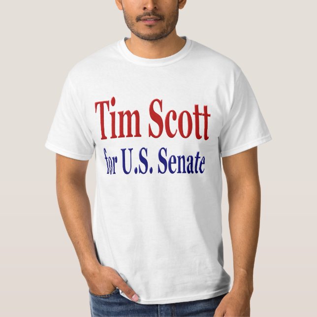 Tim Scott für Senat mit rot-blauem Text T-Shirt (Vorderseite)