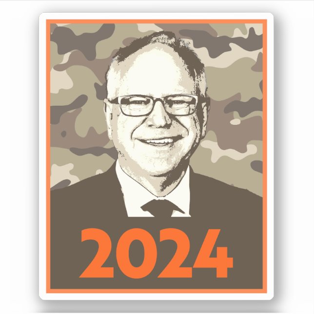 Tim Walz 2024 Hoffnung in Camouflage Aufkleber (Vorderseite)