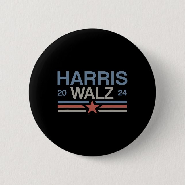 Tim Walz 2024 Retro Stripes Kamala Harris Waltz 20 Button (Vorderseite)