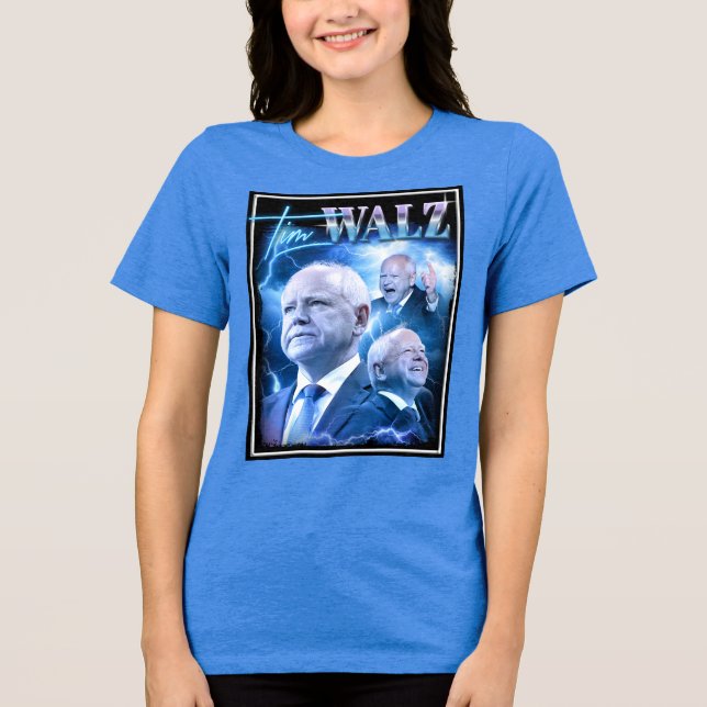 Tim Walz Retro 90er Stil Tri-Blend Shirt (Vorderseite)