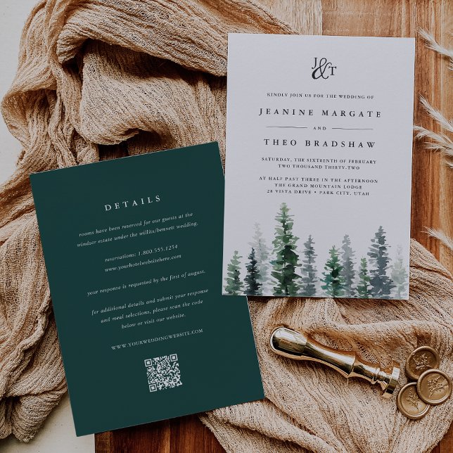 Timber Grove | Doppelseitige Monogramm-Hochzeit Einladung (Von Creator hochgeladen)