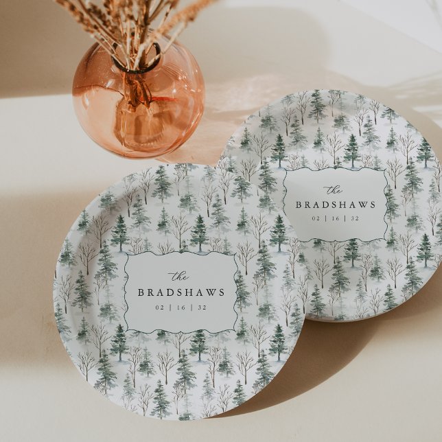 Timber Grove Evergreen Forest Wedding Pappteller (Von Creator hochgeladen)