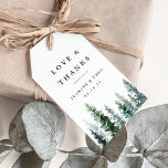 Timber Grove Wedding Vielen Dank für Ihr Interesse Geschenkanhänger<br><div class="desc">Bringen Sie diese süßen Geschenkanhänger an Ihre Gastgeschenke Hochzeiten, um Ihre Liebe und Ihren Dank auszudrücken. Diese winterlich schicken Tags wurden für die Abstimmung mit unserer Hochzeitskollektion in der Holzhütte konzipiert und bieten eine Reihe von Aquarellkiefern im Jäger und Waldgrün, mit "Liebe und Dank", Ihren Namen und Ihren Hochzeitstermin in...</div>