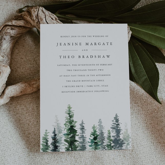 Timber Grove | Winter Evergreen Forest Wedding Einladung (Von Creator hochgeladen)