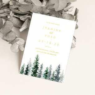 Timber Grove Winter Save the Date Gold Folieneinladung