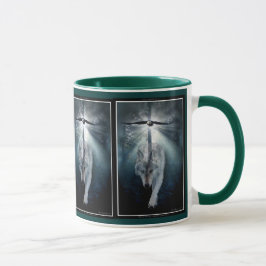 Timber Wolf & Bald Eagle Wildlife Art Tasse