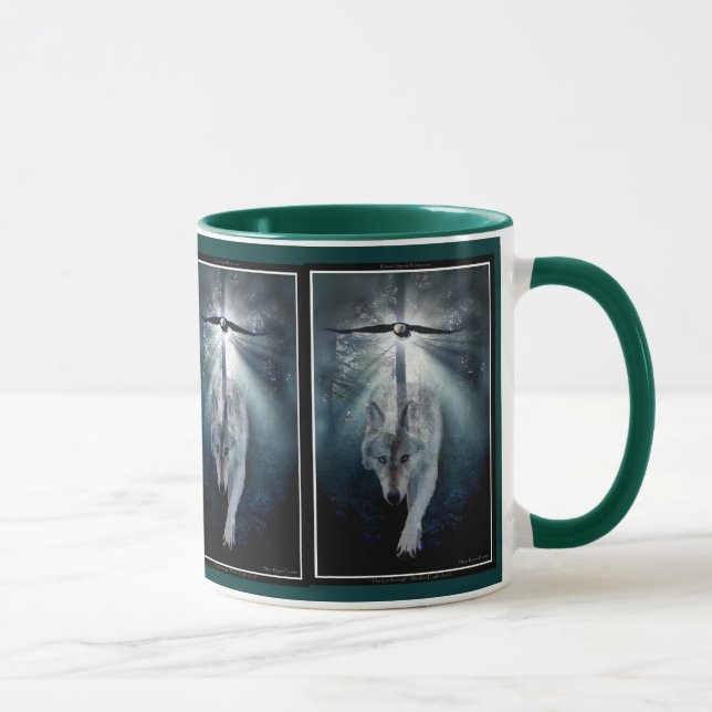 Timber Wolf & Bald Eagle Wildlife Art Tasse (Rechts)