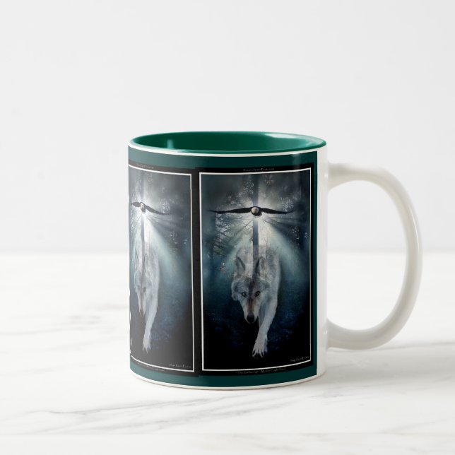 Timber Wolf & Bald Eagle Wildlife Art Zweifarbige Tasse (Rechts)