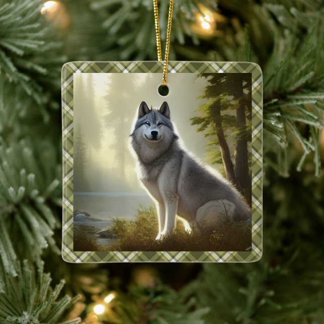Timber Wolf Wildlife Portrait Personalisiert Keramikornament (Baum)