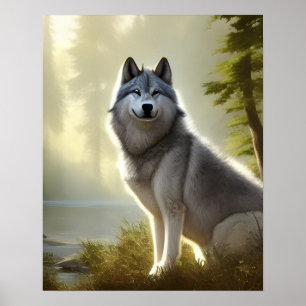 Timber Wolf Wildlife Portrait Poster