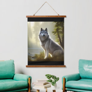 Timber Wolf Wildlife Portrait Wandteppich Mit Holzrahmen